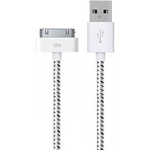 PACK 4 lot 4 stks 3 Feet 30 Pin Nylon Gevlochten Premium USB Opladen Data Sync Kabel voor Apple iPod, iPhone en iPad (3FT Wit Nylon Kabel)