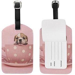 ALAZA Engels Bulldog Puppy In Cup Bagage Tag PU Lederen Tas Koffers Label
