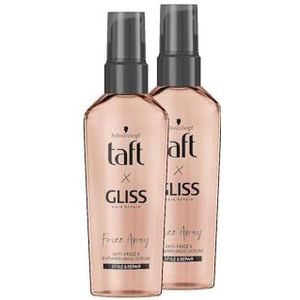 Taft x Gliss Schwarzkopf Serum Frizz Away (2 x 75 ml), anti-kroes haarserum biedt tot 24 uur kroescontrole, zorgt voor antistatisch en ontward haar