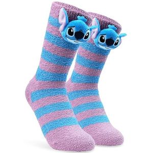 Disney Slipper sokken voor dames, antislip pluizige bedsokken - gezellige cadeaus voor haar, Blauw/Roze Stitch, One Size