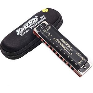 Easttop Diatonische harmonica in C 10 gaten 20 tonen T008K met zwart etui, mondharmonica blues voor studenten en kinderen, volwassenen, beginners, als het beste cadeau (10 gaten, zwart)