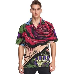 KAAVIYO Paarse roos handen kunst shirts voor mannen korte mouw button down Hawaiiaans shirt voor zomer strand, Patroon, 3XL