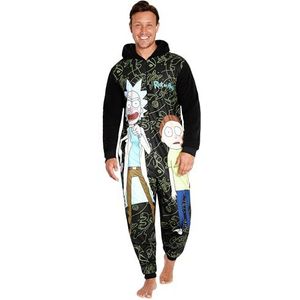 Rick and Morty Onesie fleece voor heren, met capuchon, fleece eendelig voor mannen, maten M-3XL, loungewear, meerkleurig/zwart, M