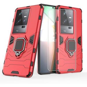 voor vivo iQOO 11 Hoesje compatibel met vivo iQOO 11 Telefoon Case Cover [met Gehard Glas Screenprotector] [Draaibare Ring Ondersteuning] Rood