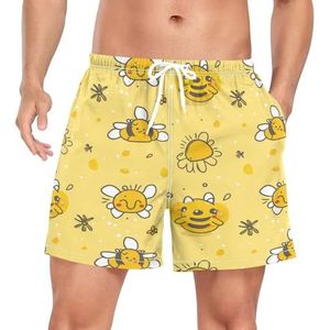 Cartoon Honey Bees Yellow mannen zwembroek shorts sneldrogend met zakken, Leuke mode, S