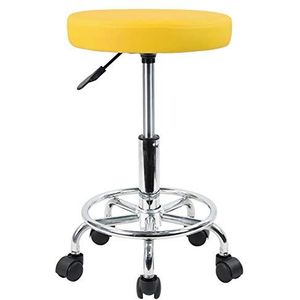 KKTONER PU lederen ronde rolkruk met voetsteun draaibaar hoogteverstelling spa opstellen salon tattoo werk kantoor massage krukken taak stoel (geel)