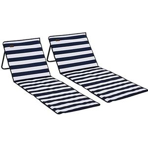 Outsunny strandmat, set van 2 stuks, opvouwbaar strandbed, verstelbare ligstoel, strandmatras met draagtas, tijdschrifttas, staal, Oxford, 142 x 51 x 40 cm, blauw+wit