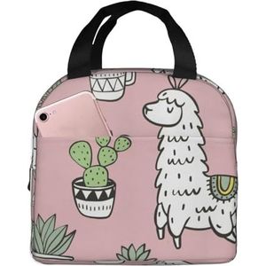 SUHNGE Alpaca en cactus print geïsoleerde lunchtas Rolltop lunchbox draagtas voor vrouwen, mannen, volwassenen en tieners