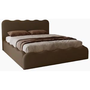 Emporius Gestoffeerd bed 160x200 cm Wave, Tweepersoonsbed met opbergruimte, bed 160 x 200 cm - stoff Donkerbruin (Elegance 6)