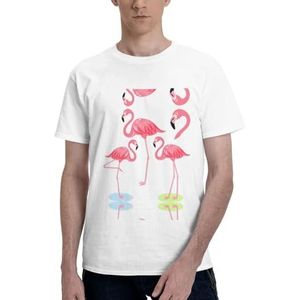 CKGODGF Katoenen T-shirt met vier flamingo's, casual en comfortabel, korte mouwen, geschikt voor fitness en dagelijks gebruik, Wit, S