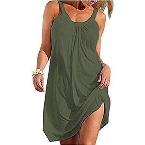 Zomerjurken voor vrouwen casual strand sundress mouwloze bohemien jurk losse tank jurk,Army green,M