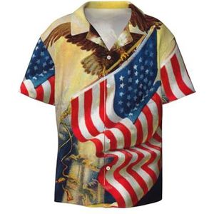 Amerikaanse VS Vlag Eagle Art Print Heren Korte Mouw Button Down Shirts Casual Losse Fit Zomer Strand Shirts Heren Jurk Shirts, Zwart, XXL
