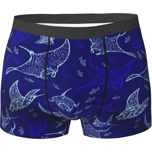 ZJYAGZX Manta Ray en Fish Print Boxerslips voor heren, comfortabele onderbroek, ademend, vochtafvoerend, Zwart, M