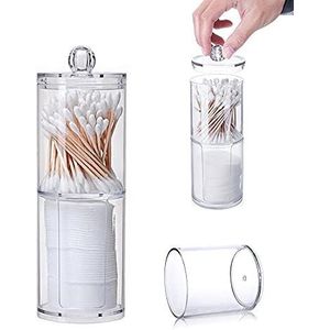 2 lagen wattenschijfjeshouder, acryl make-up-pad-houder, wattenschijfhouder, wattenstaafjesdispenser, met deksel, opbergdoos, voor wattenstaafjes wattenschijfjes