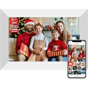 QCREA Frameo 10,1 inch Smart WiFi digitale fotolijst, digitale fotolijsten laden van telefoon, elektronische fotolijst ingebouwde 32 GB opslag, WiFi fotolijst digitaal met app - wit