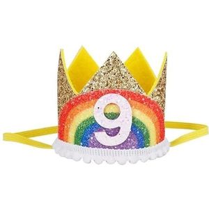 1-9 Regenboog Verjaardag Kroon Hoeden Douche Verjaardagsfeestje Digitale Hoed Decoraties Jongen Meisje Haar Accessoire Benodigdheden (Color : Gold9)
