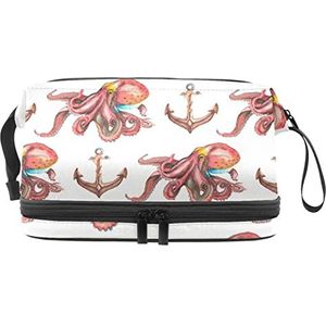 Dubbellaags Cosmetische Tas Octopus Draagbare Make-up Tas Reizen Organizer Pouch Voor Vrouwen Meisjes Toiletries Tassen, Meerkleurig, 27x15x14 cm/10.6x5.9x5.5 in, Make-up zakje