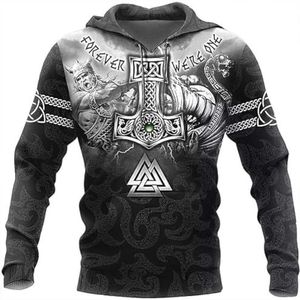 Mannen Noorse Mythologie Thor's Hammer Hoodie, Gepersonaliseerde Viking 3D Harajuku Print Unisex Straat Plus Size Sweatshirt, Heidense Comfortabele Outdoor Kleding(Viking D,XL)