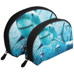 Make-uptas, cosmetische reistas 2 stuks draagbare clutch zakje set zakje organizer haaipatronen, zoals afgebeeld, Eén maat