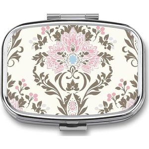 Pillendoos met spiegel 2 compartimenten perzik en bruin patroon pillenetui voor portemonnee zak wekelijkse pillenorganisator reizen medicijnkoffer draagbare pillenhouder voor dagelijks gebruik