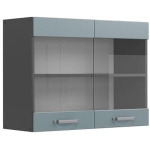 Vicco Glashangkast, keukenkast, R-Line Solid, antraciet, blauw, grijs, 80 cm, modern