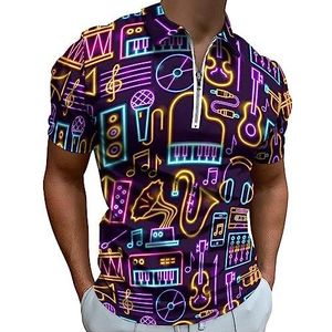 Muziek Neon Polo Shirt voor Mannen Casual Rits Kraag T-shirts Golf Tops Slim Fit