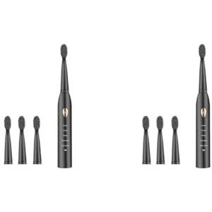 2 Set van Tandenborstel Elektrische IPX7 Waterdichte Tandenborstel Verstelbare Draagbare Tand Cleaning Tool met 4 Koppen, Zwart Goud