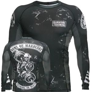 Hardcore Training Rash Guard Men Compressieshirt Lange Kort Mouw Basislaag MMA BJJ Jiu Jitsu Grappling Boxing (DE/NL/SE/PL, Alfabetisch, XXL, Regular, Regular, Zwart/wit/donkergrijs.)