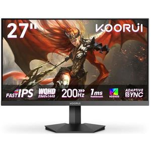 KOORUI G2721P PC gaming monitor 27 inch – 200 Hz IPS QHD 1440P gaming-scherm, 1ms HDR400 Adaptive Sync, compatibel met VESA 75 x 75 mm, HDMI 2.0/DP1.4