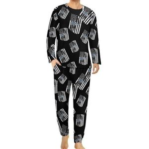 Amerikaanse vlag hamerhaai comfortabele heren pyjama set ronde hals lange mouwen loungewear met zakken 4XL