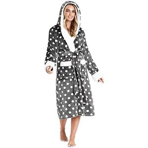 CityComfort Badjas voor dames, wollige fleece ochtendjas voor dames, behaaglijke badjas, Anthrazit/Weiß, M