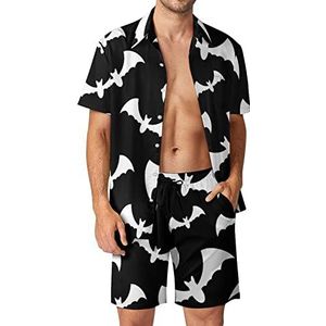 Zwart-witte vleermuizen heren 2 stuks Hawaiiaanse sets losse pasvorm korte mouwen shirts en shorts strand outfits S