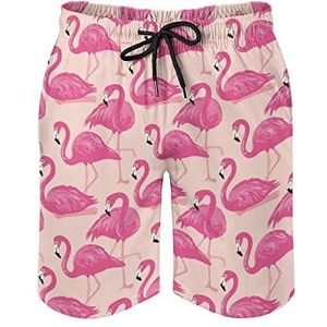 Roze Flamingo's Zwembroek voor heren, bedrukte boardshorts, strandshorts, badmode, badpakken met zakken, 2XL