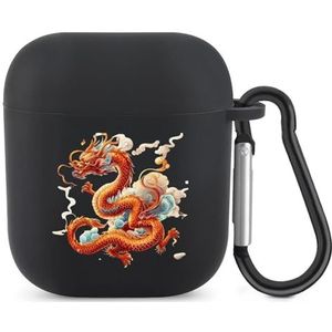 Chinese Lunar Nieuwjaar Dragon Zodiac Leuke Case voor AirPods 2 & 1 Shockproof Beschermende Hoofdtelefoon Gevallen Cover Met Sleutelhanger voor Mannen Vrouwen