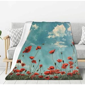 Jkkghll Klaprozen Op Blauwe Hemel Print Winter Flanel Deken Zachte Gezellige Voor Slaapbank Woonkamer Voor Alle Seizoenen Decor