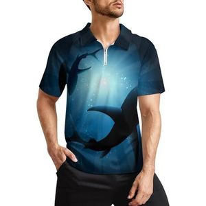 Sharks Under Water Heren Golf Polo Shirts Klassieke Fit Korte Mouw T-Shirt Gedrukt Casual Sportkleding Top 2XL