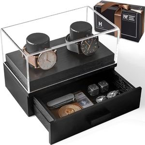 Holme & Hadfield Premium houten horlogekast met 2 sleuven en levenslange zekerheid - Handgemaakte horlogedoos voor heren met accessoirelade - Valentijnsdagcadeau voor verzamelaars - Luxe gebouwd om