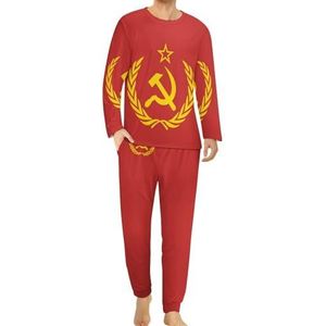 Sovjet-Unie CCCP USSR Embleem Rood Comfortabele Heren Pyjama Set Ronde Hals Lange Mouw Loungewear met Zakken 3XL