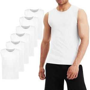 LiKing Onderhemd heren onderhemden gym tank top spiershirts ondershirt katoen okselshirts sport tanktop mannen 3/6 pak mouwloos 8301, 6 stuks, wit, S