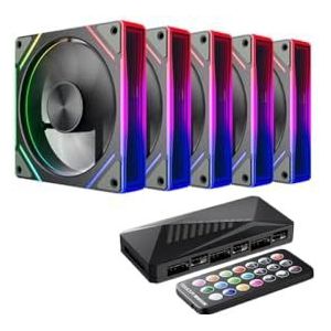 QPSJXN TEUCER 120 mm RGB PC-behuizing ventilator waterkoeling 4pin PWM CPU-ventilatoren 3pin 5v ARGB compatibel met verschillende hoesjes (5 stuks - B-achteruit)