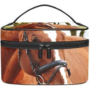 Paardenpatroon make-up organizer tas, reismake-up tas organizer case draagbare cosmetische tas voor vrouwen en meisjes toiletartikelen, Meerkleurig, 22.5x15x13.8cm/8.9x5.9x5.4in