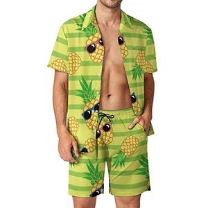 Ananasbril, Hawaiiaanse sets voor heren, button-down, korte mouwen, trainingspak, strandoutfits, XL