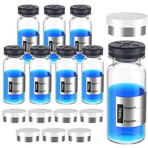 Lege steriele flacon met afzonderlijk butyl rubberen stop en flip top sluiting, verwijderbaar, na het vullen, moeten verzegelen door CrimperType 1 borosilicaatglas buizen, individueel verpakt (10 ml 8 stuks)
