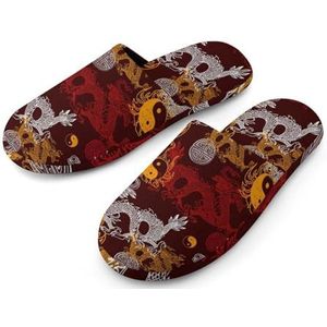 Dragon Yin Yang Volledige Print Heren Slippers Warme Anti-Slip Rubber Zool Huis Schoenen Voor Indoor Hotel