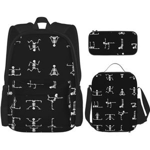 SUHNGE Gestreepte bloem vlinder print lichtgewicht rugzak set van 3 stuks (etui schooltas lunch tas combinatie), Schedel Yoga, Eén maat