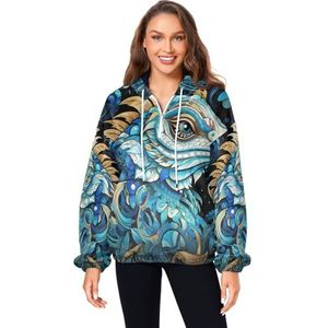 KAAVIYO Blauwe abstracte kunst leguaan pluizige jas trui hoodie capuchon zakken fuzzy fleece sweatshirt ronde hals truien hoodies voor meisjes vrouwen, Patroon, XL