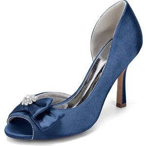 EICOFF Vrouwen Peep Toe Hoge Hak Pompen Dames Satijn Strass Slip-on Stiletto Bruids Bruiloft Schoenen Feest Prom Jurk Trouwschoenen,Dark blue,36 EU