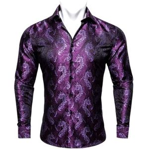 SDFGH Paarse overhemden for heren Paisley zijden revers geweven designer fit zakelijke bruiloft met lange mouwen (Color : D, Size : Small)
