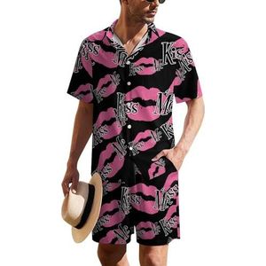 Kiss Me Hawaïaans pak voor heren, set van 2 stuks, strandoutfit, shirt en korte broek, bijpassende set