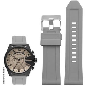 Siliconen rubberen armband horlogeband 24mm 26mm 28mm compatibel met diesel DZ4496 DZ4427 DZ4487 DZ4323 DZ4318 DZ4305 Heren horloges riem (Color : Grey silver buckle, Size : 28mm)